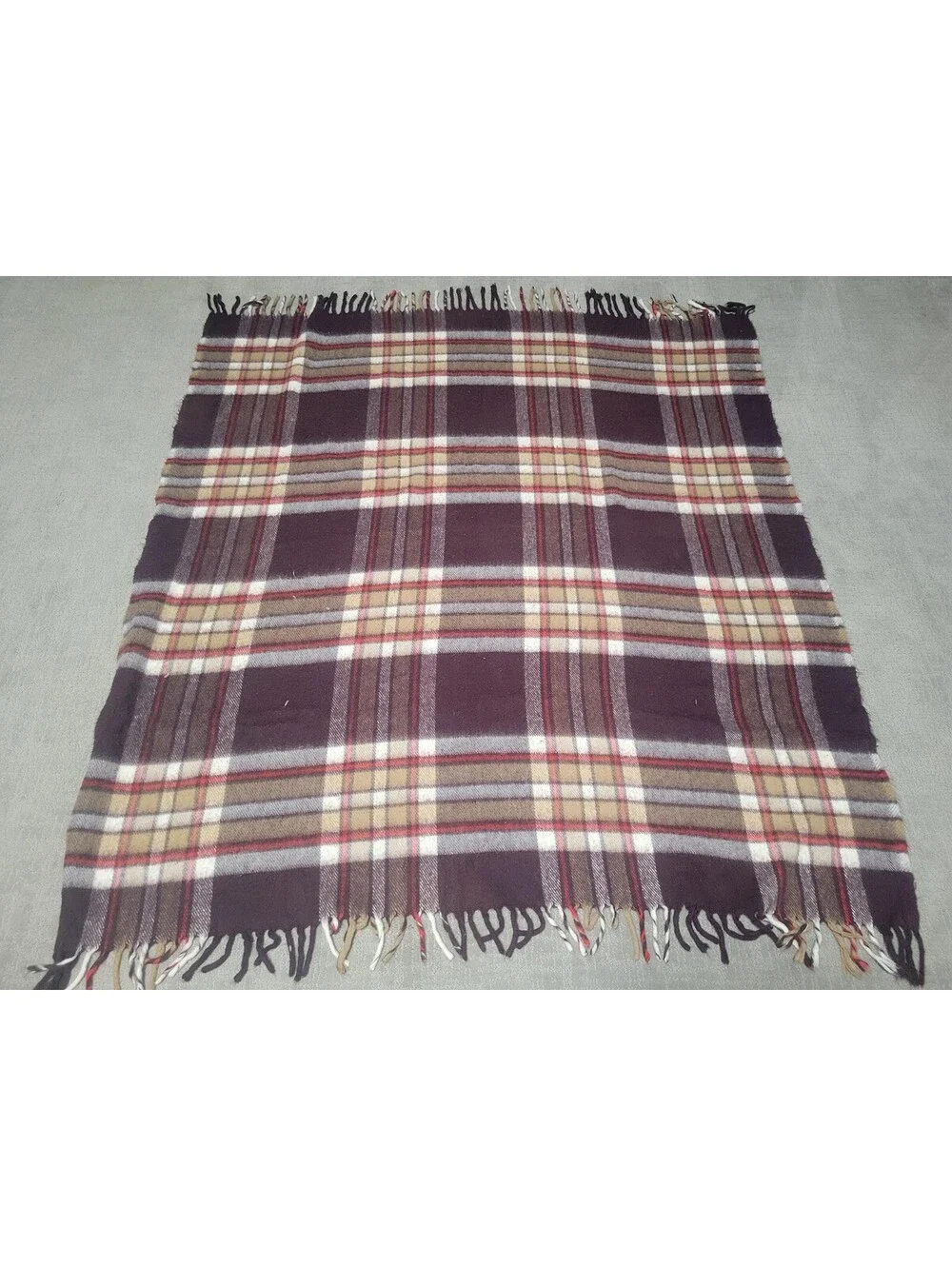 Faribo Wool Plaid Throw Blanket Fall Multicolor Fringe Sofa Bed Warm Cozy Decor